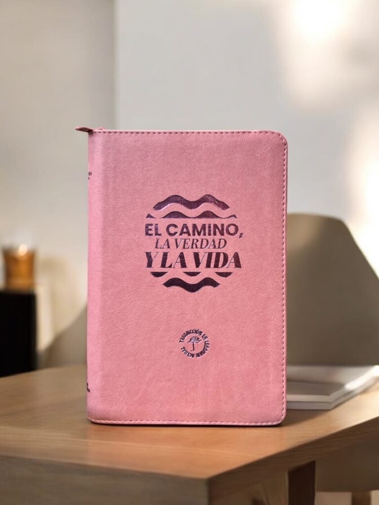 Biblia para Mujer TLA con Cierre Color Rosado EN MESA