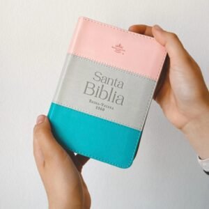 Biblia Bolsillo Tricolor Rosa, Blanco y Turquesa con Cierre