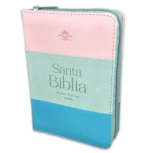 Biblia Bolsillo Tricolor Rosa, Blanco y Turquesa con Cierre